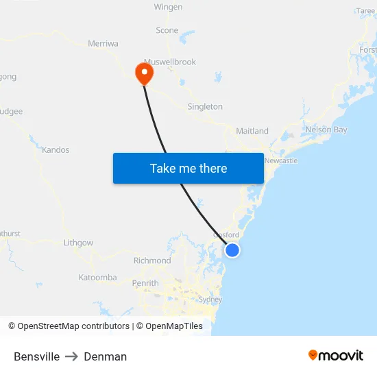 Bensville to Denman map