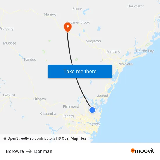 Berowra to Denman map