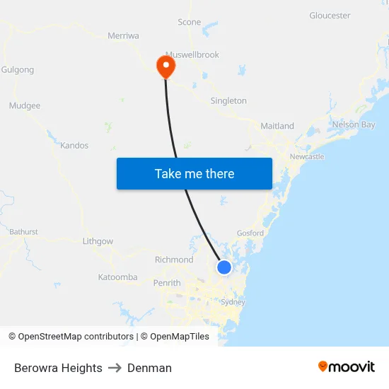 Berowra Heights to Denman map