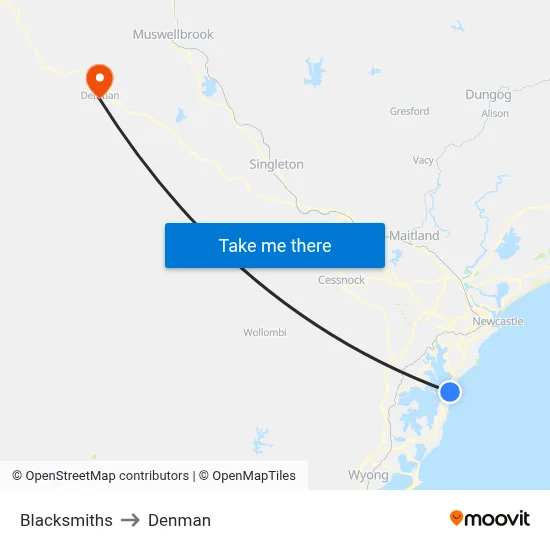 Blacksmiths to Denman map