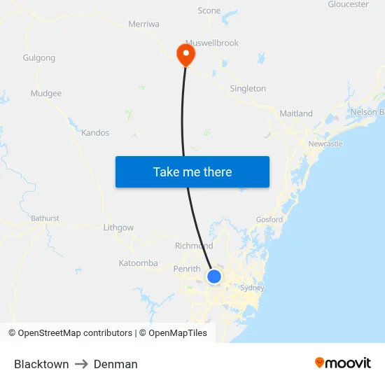 Blacktown to Denman map