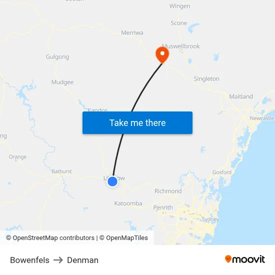 Bowenfels to Denman map