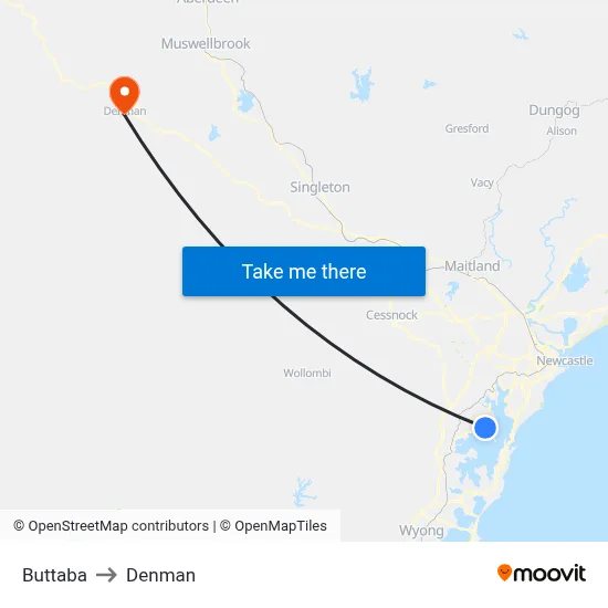 Buttaba to Denman map