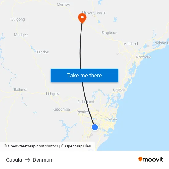 Casula to Denman map