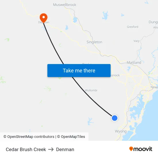 Cedar Brush Creek to Denman map