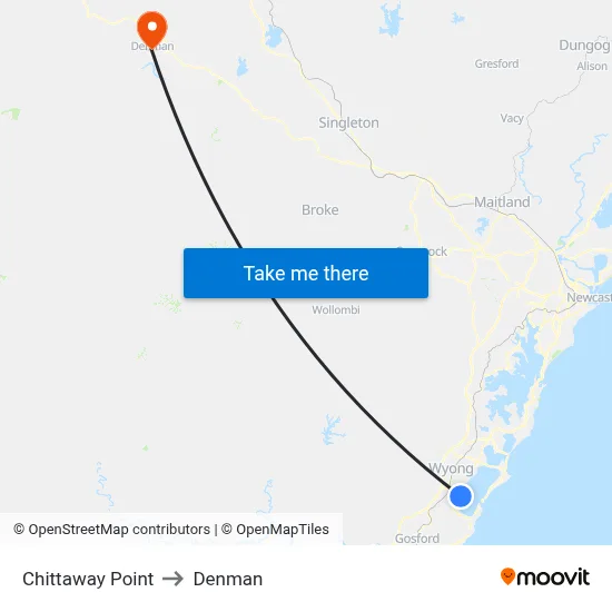 Chittaway Point to Denman map