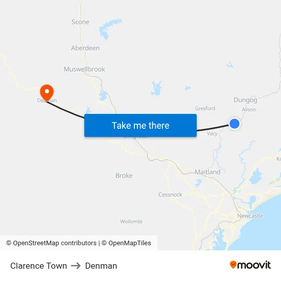 Clarence Town to Denman map