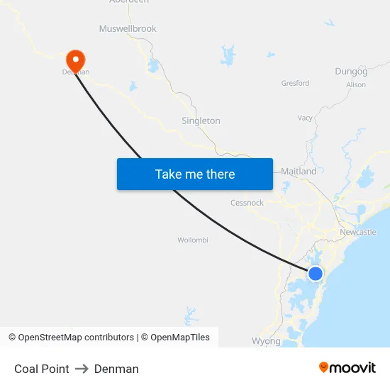 Coal Point to Denman map