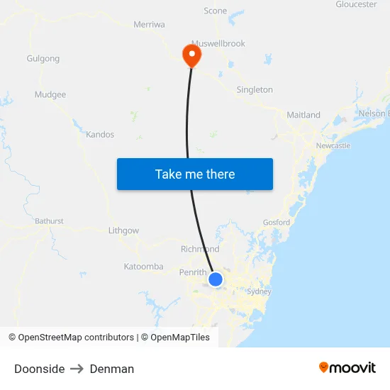 Doonside to Denman map