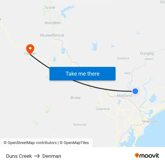 Duns Creek to Denman map