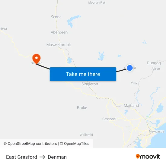 East Gresford to Denman map