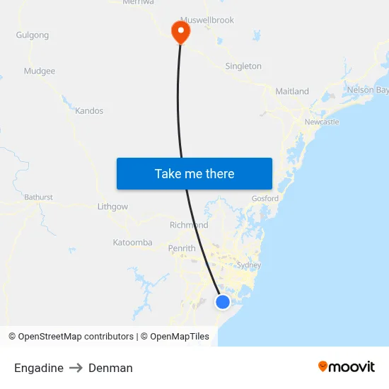 Engadine to Denman map