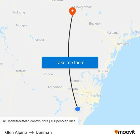 Glen Alpine to Denman map