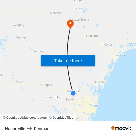 Hobartville to Denman map