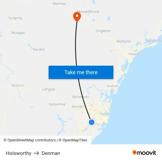 Holsworthy to Denman map