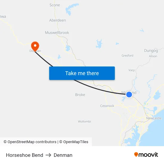 Horseshoe Bend to Denman map
