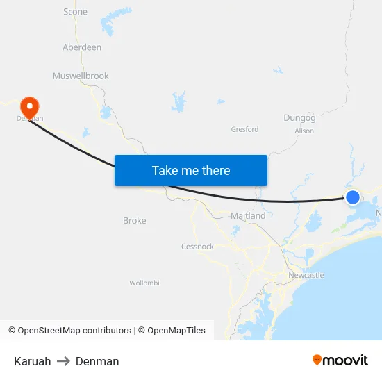 Karuah to Denman map