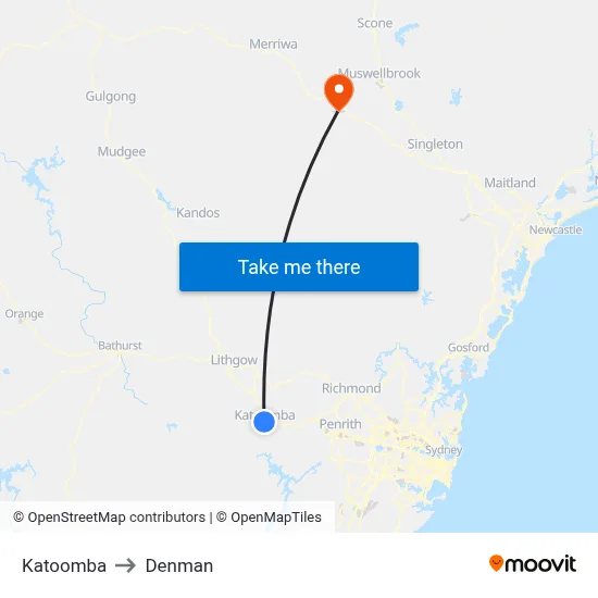 Katoomba to Denman map
