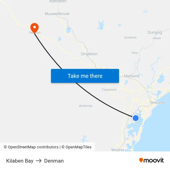 Kilaben Bay to Denman map
