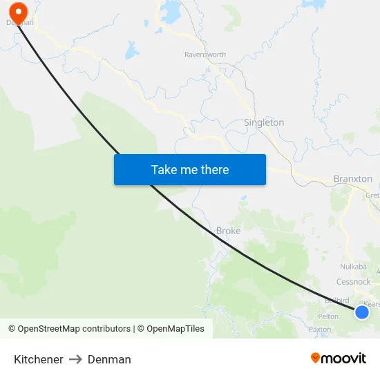 Kitchener to Denman map