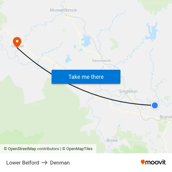Lower Belford to Denman map