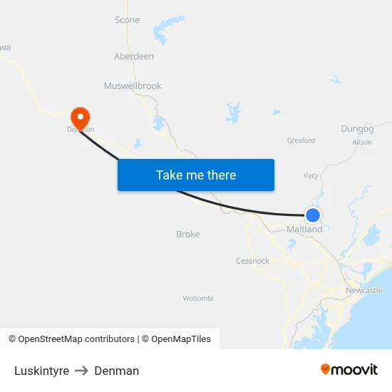 Luskintyre to Denman map