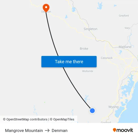 Mangrove Mountain to Denman map