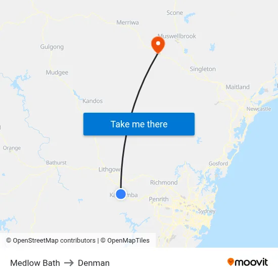 Medlow Bath to Denman map