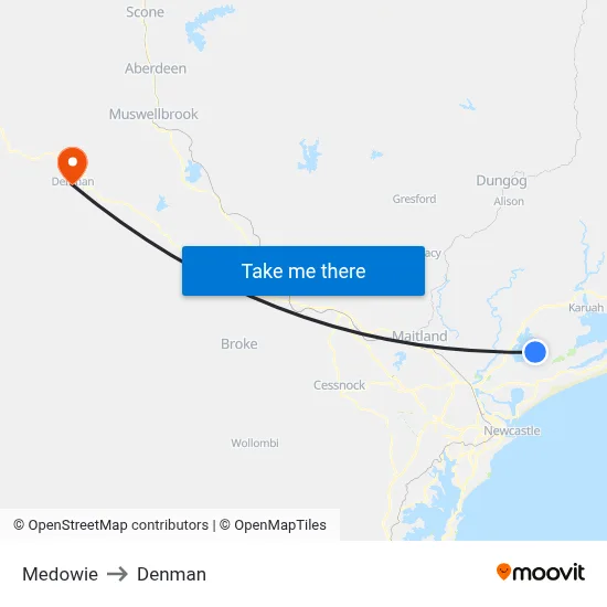 Medowie to Denman map