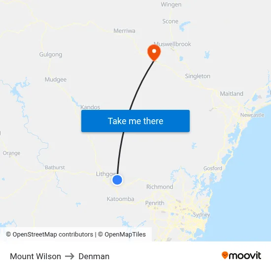 Mount Wilson to Denman map