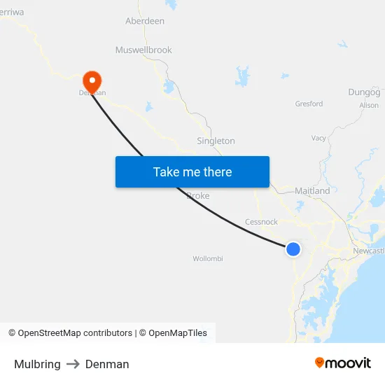 Mulbring to Denman map