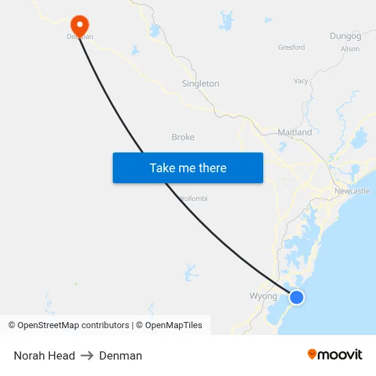 Norah Head to Denman map