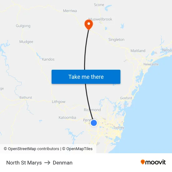 North St Marys to Denman map