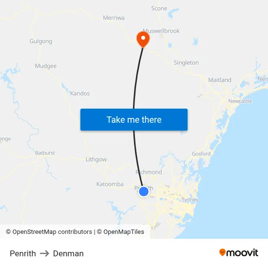 Penrith to Denman map