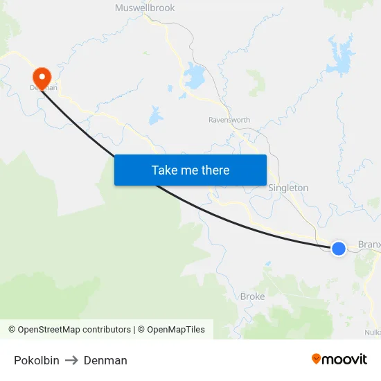 Pokolbin to Denman map