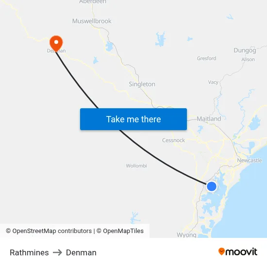 Rathmines to Denman map