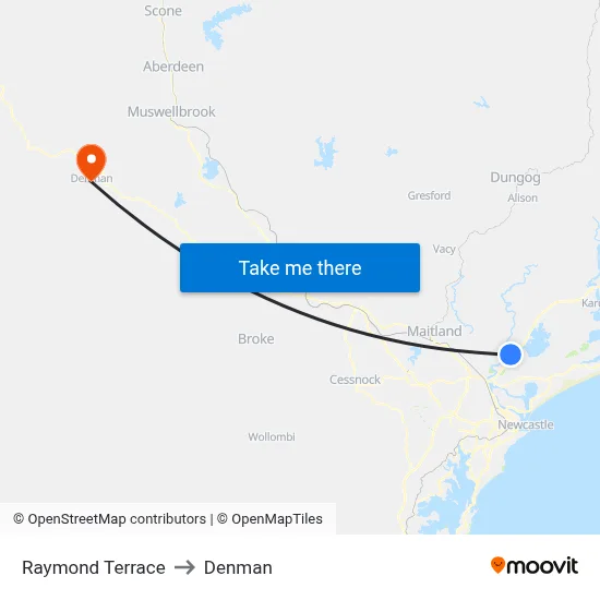 Raymond Terrace to Denman map