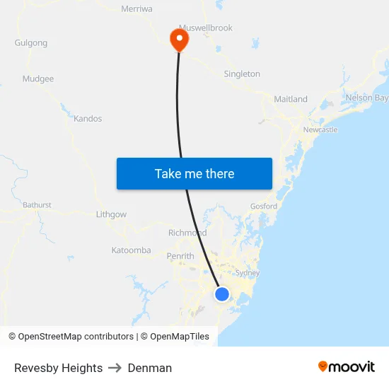 Revesby Heights to Denman map