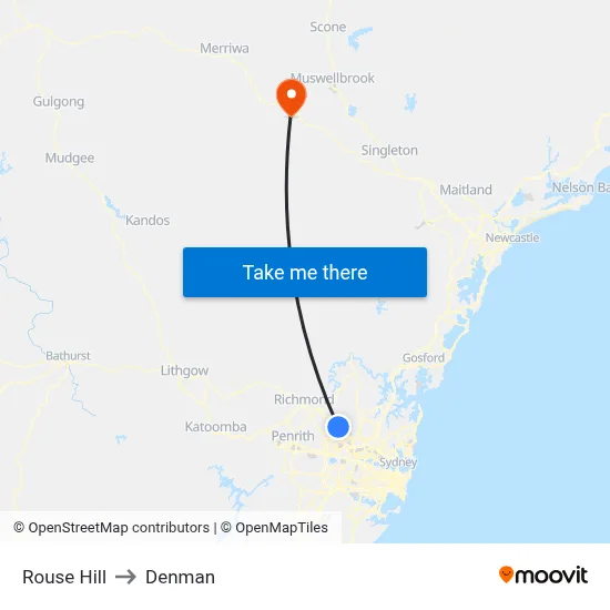 Rouse Hill to Denman map