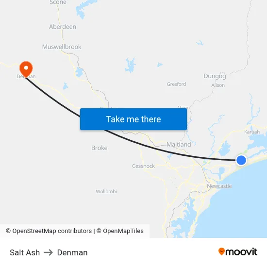 Salt Ash to Denman map