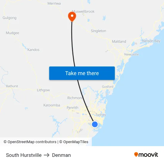 South Hurstville to Denman map