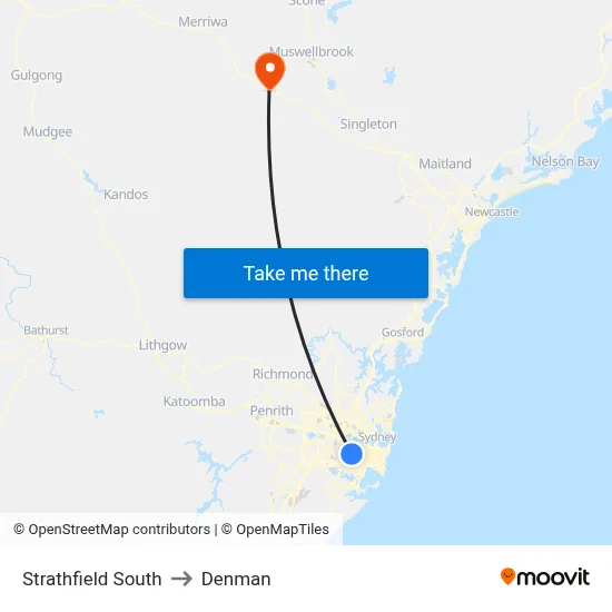 Strathfield South to Denman map
