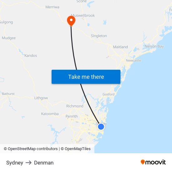 Sydney to Denman map