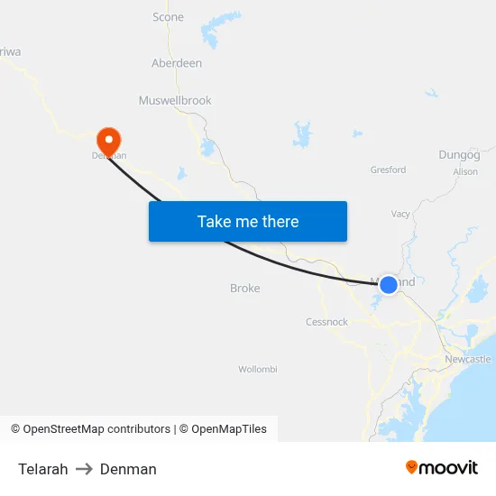 Telarah to Denman map