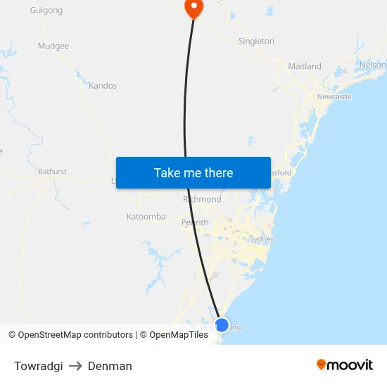Towradgi to Denman map