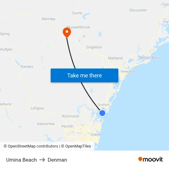 Umina Beach to Denman map
