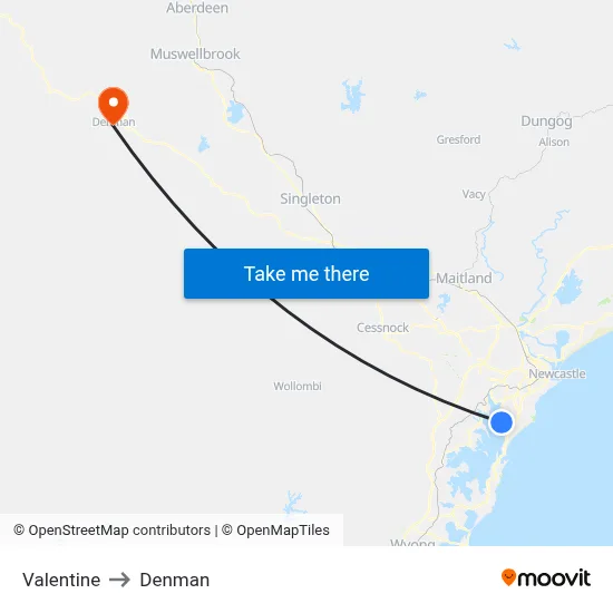 Valentine to Denman map