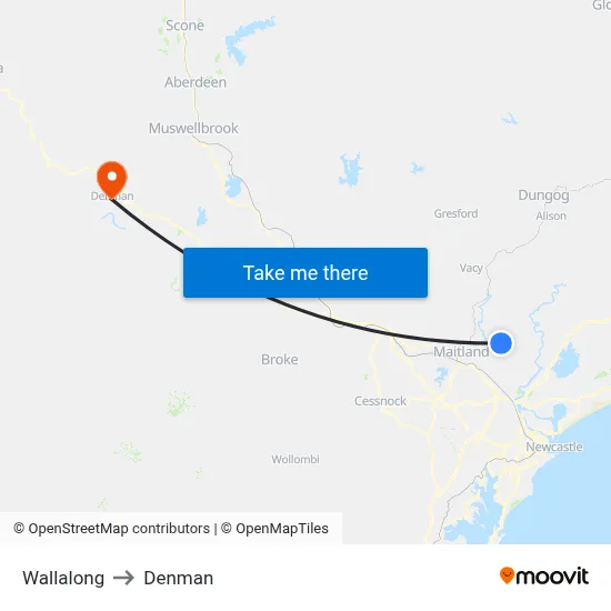 Wallalong to Denman map