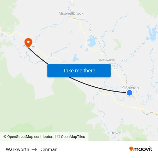 Warkworth to Denman map