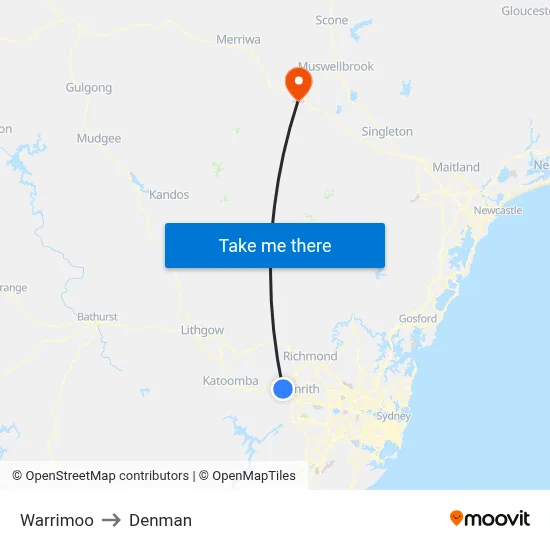 Warrimoo to Denman map